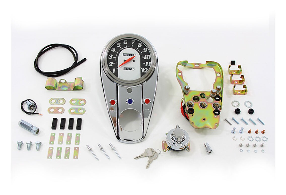V-Twin 3 Light Dash Panel Kit With 1:1 Ratio Speedometer For Harley 1962-1983