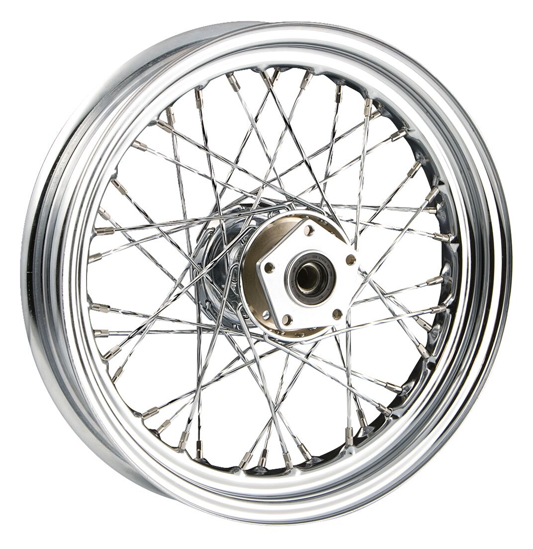 V-Twin Mfg. 40 Twisted Spoke Chrome Front Wheel, 16" X 3.00" For Harley FL Softail 1986-1999