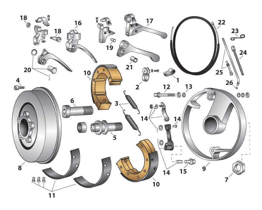 V-Twin Mfg. Rear Brake Shoe Linings With Rivets For Harley 1949-1978