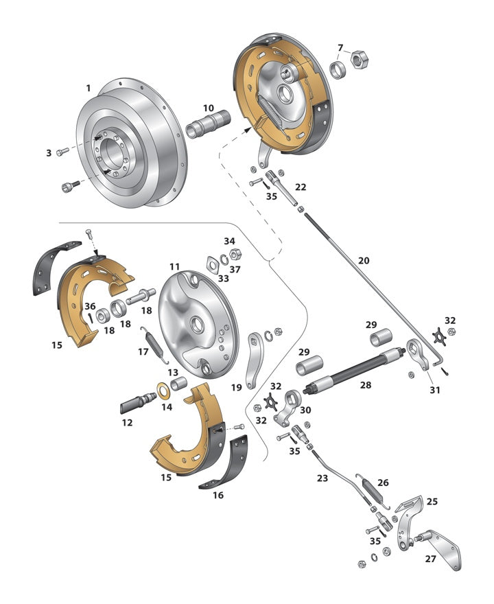 V-Twin Mfg. Rear Mechanical Brake Shoe Set For Harley FL / EL / UL 1936-1957