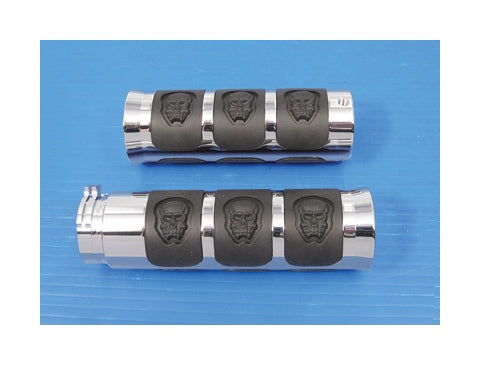  V-Twin Mfg. Banded Skull Grip Set For Harley With Dual Cable Throttle