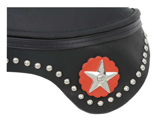 V-Twin Mfg. Black Leather Solo Seat With Studded Skirt For Harley 1936-1984