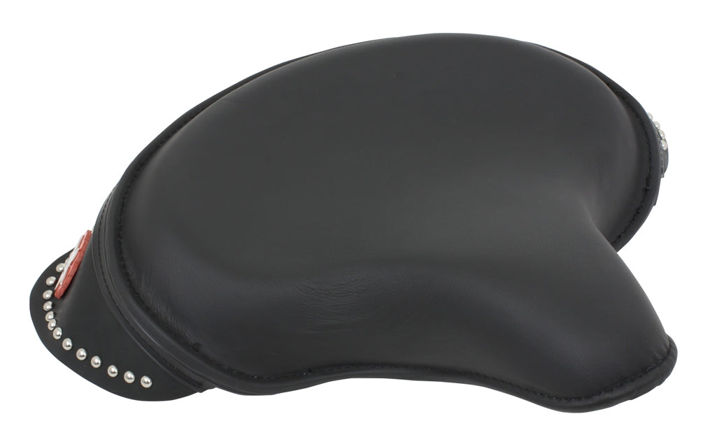  V-Twin Mfg. Black Leather Solo Seat With Studded Skirt For Harley 1936-1984