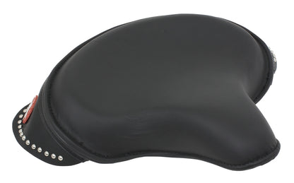  V-Twin Mfg. Black Leather Solo Seat With Studded Skirt For Harley 1936-1984