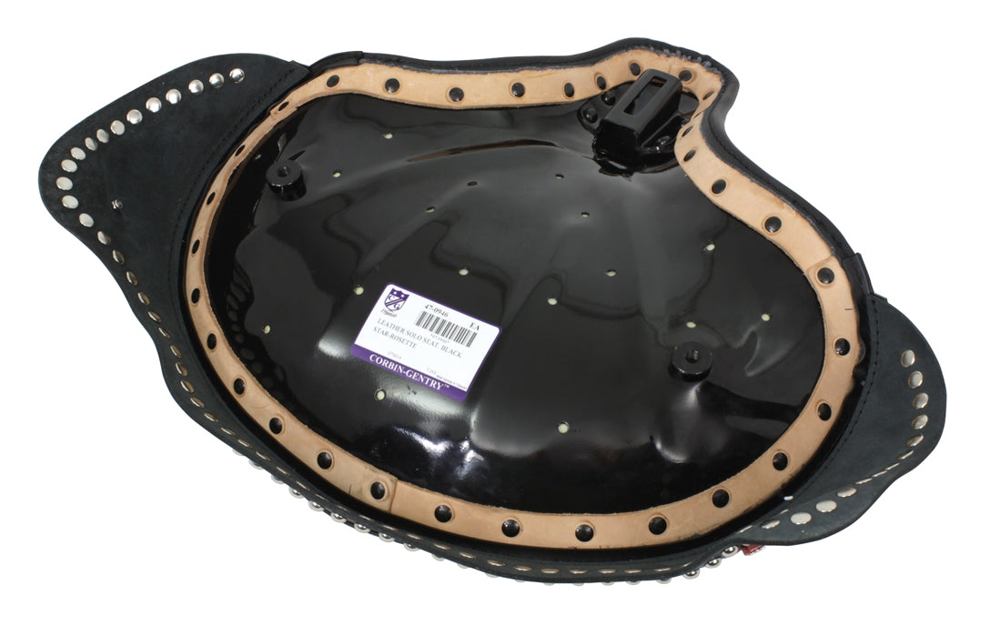  V-Twin Mfg. Black Leather Solo Seat With Studded Skirt For Harley 1936-1984