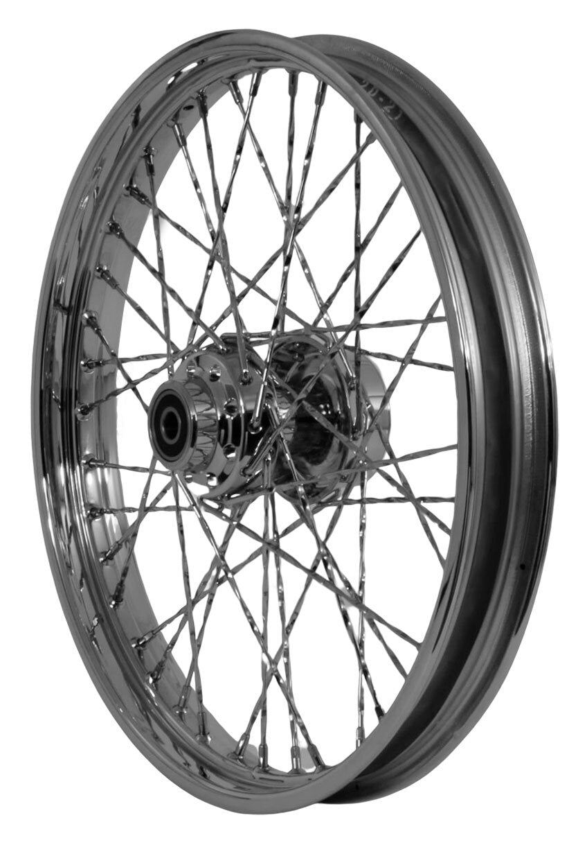 V-Twin Mfg. Twirled Spoke Chrome Front Wheel, 21" X 2.15" For Harley 2000-2006